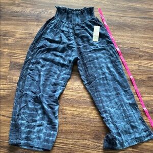 Smocked Waist Wide Leg Pants - Blue  Tie Dye